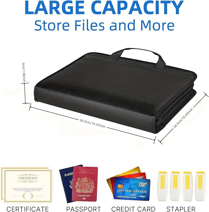 Fireproof Accordion File Organizer,Portable File Folders with Zipper & Handle,Document Organizer with Multi-Pockets for Letter A4 Files,13 Pockets Black