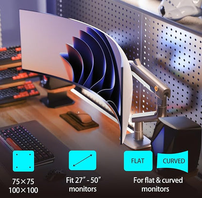 Gaming Monitor Arm for Flat/Ultrawide/Curved Monitors 27'' to 50 inch, Heavy Duty Monitor Mount Load up to 18 kg, VESA 75/100 mm J5