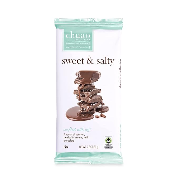 Chuao Chocolatier Sweet & Salty Milk Chocolate Mini Bars | Gourmet Chocolate Sea Salt European No Preservatives | For Gift Baskets, Christmas, Valentines Day, Gifts for Women, Men, Birthday, Thank You, Care Package | 24 Pack