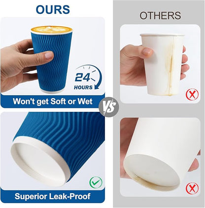 Disposable Coffee Cups with Lids 16 oz, To Go Paper Coffee Cups with Lids, Insulated Paper Cups for Hot or Cold Beverages (Navy, 50Pack)