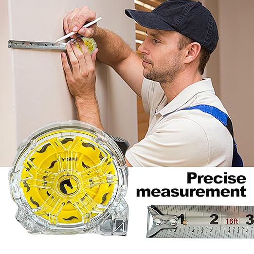 Tape Measure 16Ft, Retractable Stainless Steel Tape Measure, Waterproof & Rustproof Stainless Steel Band with Transparent Hollow Design for Renovation, Construction, Carpentry
