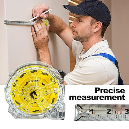 Tape Measure 16Ft, Retractable Stainless Steel Tape Measure, Waterproof & Rustproof Stainless Steel Band with Transparent Hollow Design for Renovation, Construction, Carpentry