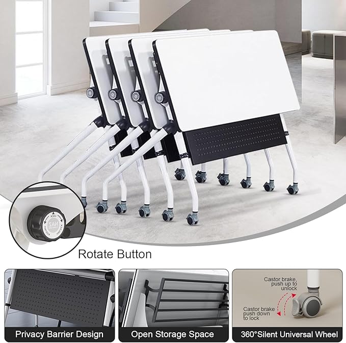 Conference Room Tables,Folding Conference Table for 10,Rectangular Meeting Table Modern Mobile Seminar Training Table with Wheels,Easy to Assemble,Modular Bussiness Tables for Office,Meeting Room(4)
