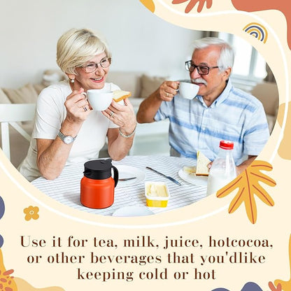 2 Pcs Thermal Coffee Carafe for Keeping Hot/Cold Stainless Steel Small Coffee Creamer Container Double Wall Vacuum Insulated Tea pot Beverage Dispenser for Milk Hot Chocolates (Orange,27 oz)