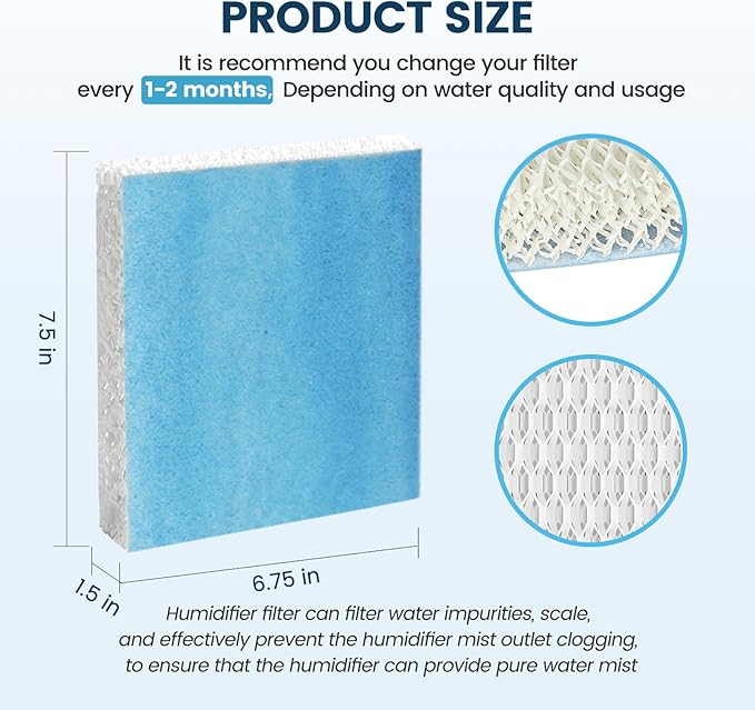 Colorfullife 6 Pack Humidifier Wicking Filter T for Honeywell Top Fill Tower Humidifier HEV615, HEV620, Upgraded HFT600PF1 Replacement Filter T with Blue Pre-Filter, Replace Parts HFT600T HFT600PDQ