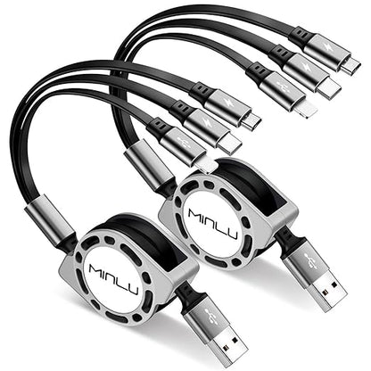 Multi Charging Cable 3A, [2Pack 4ft] Retractable Multi Charging Cord 3 in 1 Fast Charger Cord, USB C Charger Adapter with Lightning/Type C/Micro USB Ports for Cell Phones/iPhone/Samsung/PS/Tablets