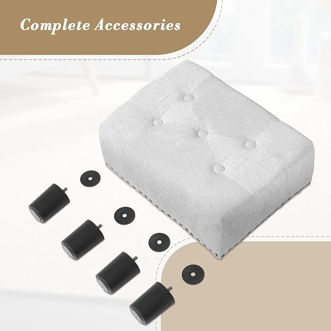 Athena Collection Small Foot Stool Ottoman with Storage, Rectangular Mini Ottoman with Legs Tufted Ottoman Foot Rest Stool Upholstered Ottoman Footstool with Nailhead Trim & Zipper, Light Gray