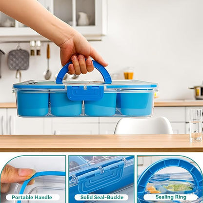 Snackle Box Container, Divided Serving Tray with Lid and Handl 8 Compartments Snacks Box,Candy Snack Fruit and Veggie Tray, Suitable for Picnics Trips Parties and Holidays