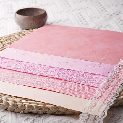 15Pcs Handmade Scrapbook Art Craft Textured Paper Colorful A5 sheet Mesh Special Paper Mix for Scrapbooking Junk Journal Journaling Supplies DIY Materials,5.8x8.2 inches (Pink)