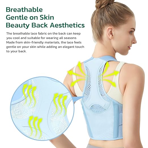 Posture Corrector for Women - Lightweight and Breathable Back Brace for Pain Relief, Rounded Shoulders and Hunchback, Compact & Portable with Fashionable Design, Invisible Under Clothes Blue S