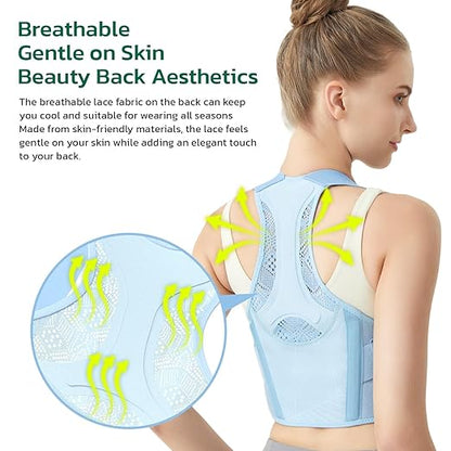 Posture Corrector for Women - Lightweight and Breathable Back Brace for Pain Relief, Rounded Shoulders and Hunchback, Compact & Portable with Fashionable Design, Invisible Under Clothes Blue S