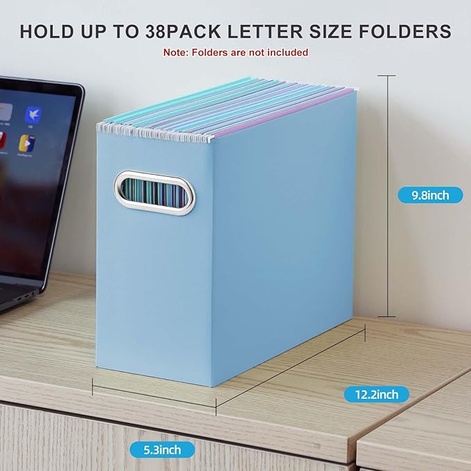 Oterri Cardboard File Organizer Box for Hanging File Folders Letter Size,File Box for Computer Desk,File Cabinet,Working Home,Office,Classroom (Blue,Letter Size - 2 Packs)