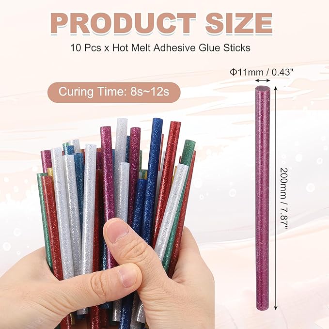 PATIKIL Hot Glue Sticks for Glue Gun, 10 Pcs Colored Hot Melt Adhesive Bulk Sticks for DIY Craft Projects Art Decoration Home Repairs, Rose Red (7.9" x 0.43")