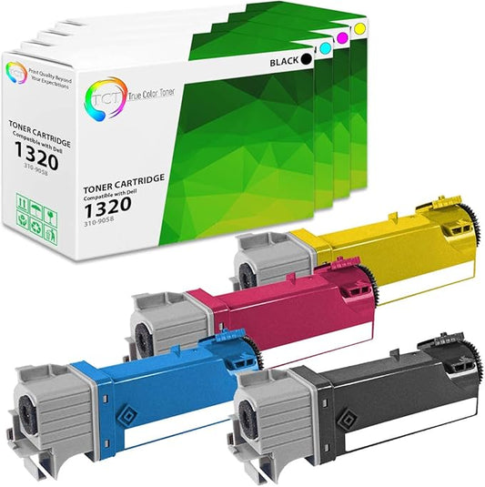 TCT 1320 Toner Cartridge 4 Pack - Compatible Replacement for Dell 1320 1320C 1320CN Printers (Black 310-9058 Cyan 310-9060 Magenta 310-9064 Yellow 310-9062)