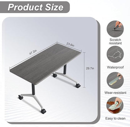 Folding Conference Table,Conference Table with Wheels,Large Flip-Top Training Table,Freely Combinations,Easy to Move for Offices, Schools,Training Rooms（2,Gray,47in
