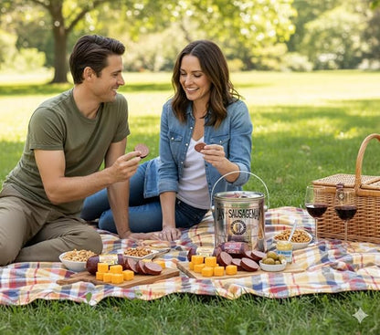 Dan the Sausageman Signature Gifts: Ready-to-Serve Gourmet Snack Basket | Premium Beef Summer Sausage and Cheese (Perfect Palate)