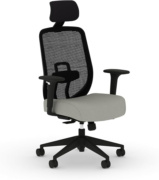 HON Altern Ergonomic Office Chair with Headrest, Arms, Wheels, Foam Cushion Seat, Mid Back Home Office Desk Chair Comfy, Height Adjustable Arms, Synchro-Tilt, Black Frame, Fog