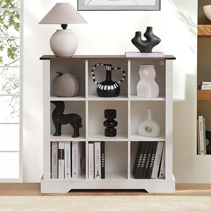 9 Cube Storage Organizer with LED Lights, Wooden Bookcase with Storage, Modern Cube Shelf for Living Room, Bedroom, Home Office - White