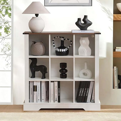 9 Cube Storage Organizer with LED Lights, Wooden Bookcase with Storage, Modern Cube Shelf for Living Room, Bedroom, Home Office - White