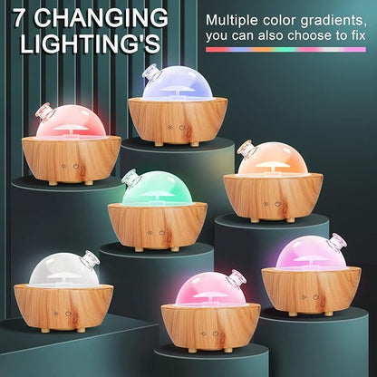 Glass Essential Oil Diffuser Wood Grain Base, 280ml Aromatherapy Diffusers Cool Mist Humidifier, LED Light in 7 Colors with Waterless Auto-Off Protection, for Office, Home, Yoga, Spa