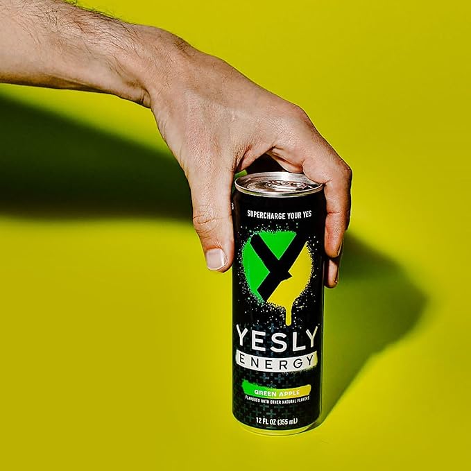 Yesly Energy - All Natural Clean Energy Drink - Zero Sugar Functional Energy Infused with Vitamins and Electrolytes - Green Apple, 12 Fl Oz (Pack of 12)