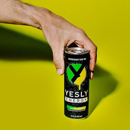 Yesly Energy - All Natural Clean Energy Drink - Zero Sugar Functional Energy Infused with Vitamins and Electrolytes - Green Apple, 12 Fl Oz (Pack of 12)