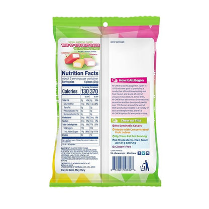 HI-CHEW Sweet & Sour Mix, Pack of 6 Bags, 3.17oz each - Watermelon Lemon Grapefruit | Unique Fun Soft & Chewy Candy, Immensely Juicy Fruity Candy Flavors, Individually Wrapped for Sharing