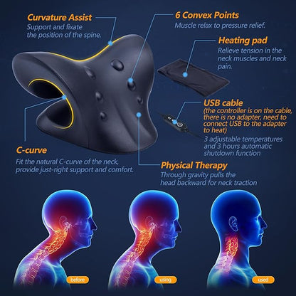 Cozyhealth Neck Stretcher for Neck Pain Relief, Heated Cervical Traction Device Pillow with Graphene Heating Pad, Neck and Shoulder Relaxer for TMJ Pain Relief and Cervical Spine Alignment (Black)