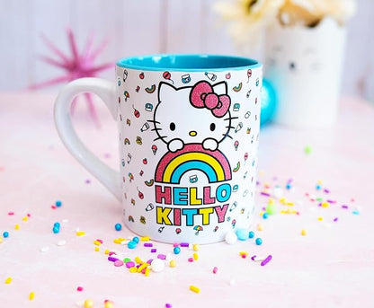 Silver Buffalo Sanrio Hello Kitty Rainbow Glitter Ceramic Mug, 14 Ounces