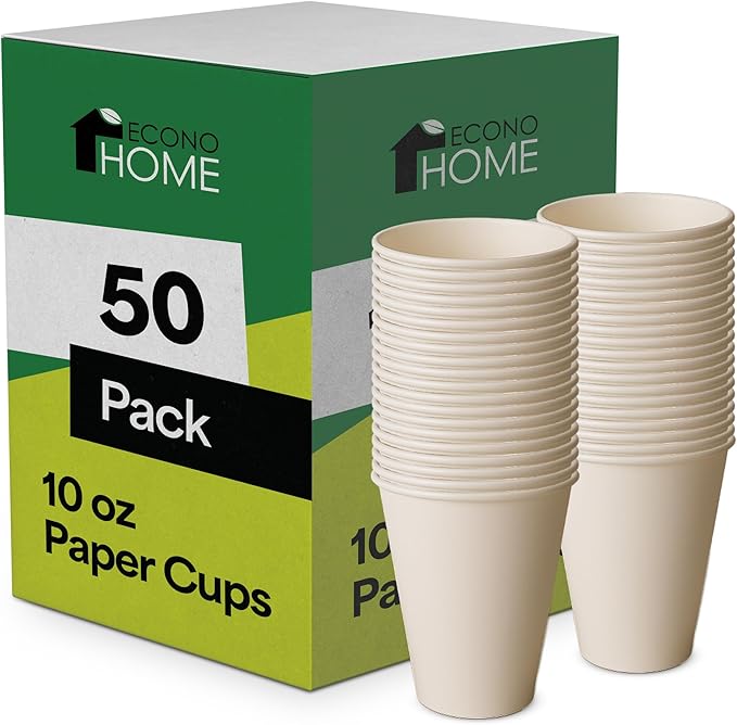 EconoHome 10 oz 50 Pack Disposable Coffee Paper Cups - Paper Cups for Hot and Cold Drinks, Tea, Water, and Juice