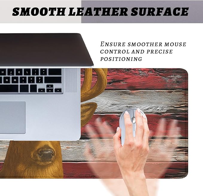 American Deer Desk Pad Mouse Pad Buck Rustic Patriotic Flag Wood Mousepad XL Large Gaming Mouse Pad Laptop Keyboard Mat Desk Pad 31.5"x11.8"