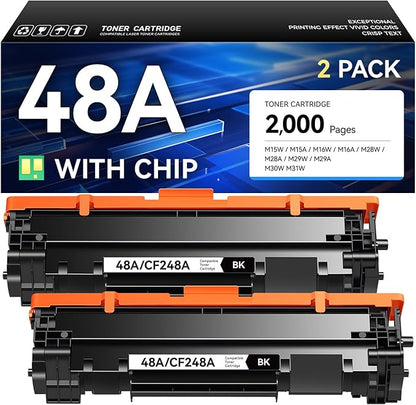 48A Toner Cartridge Black 2-Pack with Chip High Yield Replacement for HP 48A CF248A Compatible with HP Laserjet Pro MFP M28a M28w M29a M29w M15a M15w M16a M16w Printer M28 M29 M15 M16 Series Ink Copy