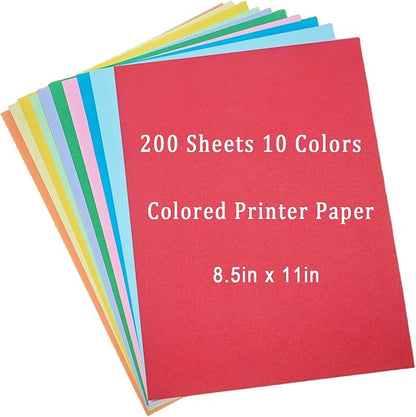 Colored Paper 8.5 x 11 Assorted Colored Print Paper 10 Colors Copy Paper, Letter Size Colored Copy Paper for Cutting DIY Kids Art Craft School Office Supplie