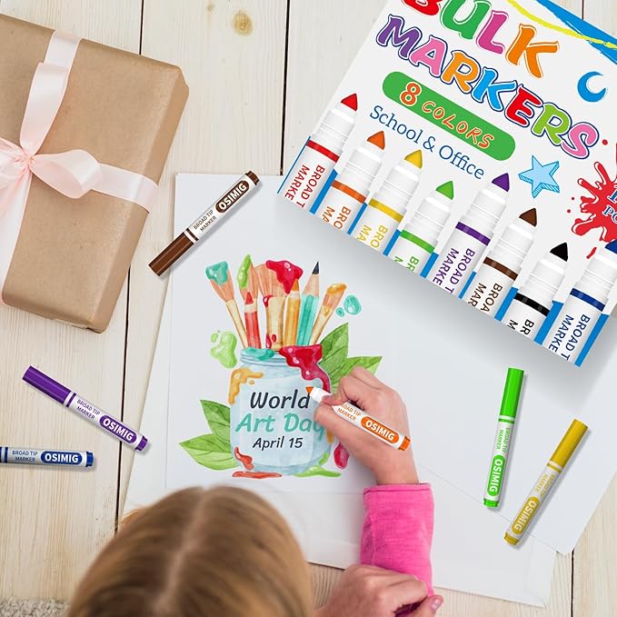 Washable Markers Bulk, 160 Count, 8 Assorted Colors, Coloring Markers for Kids, Broad Line Conical Tip, Back to School Supplies, Teacher Classroom Must Haves