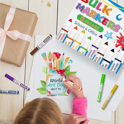 Washable Markers Bulk, 160 Count, 8 Assorted Colors, Coloring Markers for Kids, Broad Line Conical Tip, Back to School Supplies, Teacher Classroom Must Haves