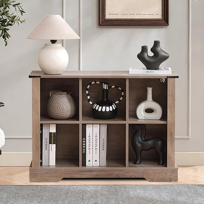 6 Cube Storage Organizer with LED Lights, Wooden Bookcase with Storage, Modern Cube Shelf for Living Room, Bedroom, Home Office - Grey