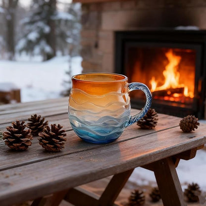 Sea Glass Sundown Mug 12oz - Handcrafted Ocean Wave Design, Textured Coastal Beach Mug for Coffee & Tea, Unique Gift for Ocean & Surf Lovers