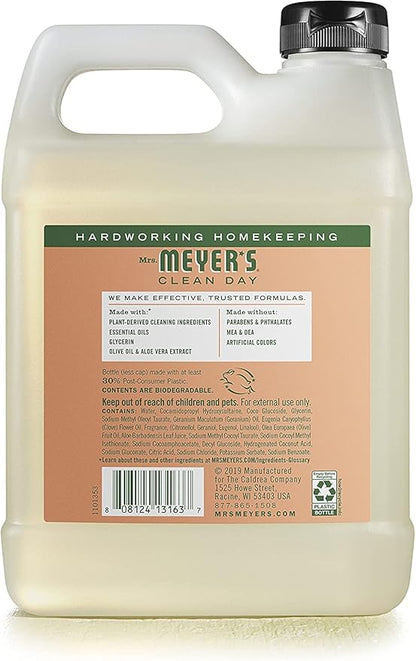 MRS. MEYER'S CLEAN DAY Hand Soap Refill, Made with Essential Oils, Biodegradable Formula, Geranium, 33 Fl. Oz (Pack Of 2)