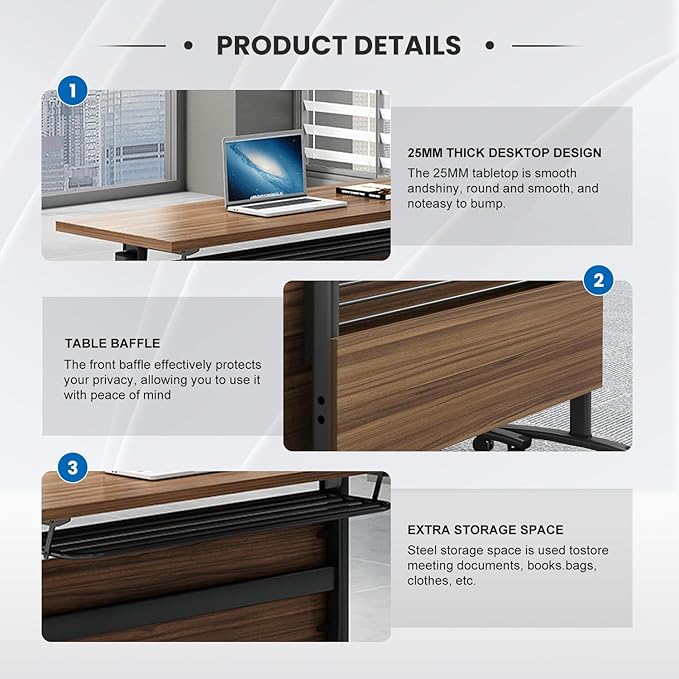 Mobile Conference Table,Modular Meeting Seminar Table,Portable Rolling Conference Training Table with Silent Wheels,Folding Flip Top Conference Room Tables for Office,Classroom,Meeting (8pcs, 70.8in)