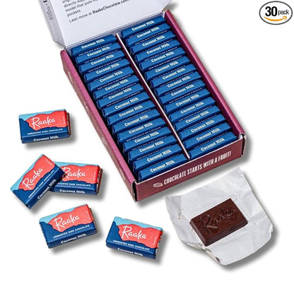 Raaka Coconut Milk Chocolate Gift Box | 60% Cacao Vegan Milk Chocolate | Organic, Vegan, Gluten Free | Box of 30 Individually Wrapped Chocolates