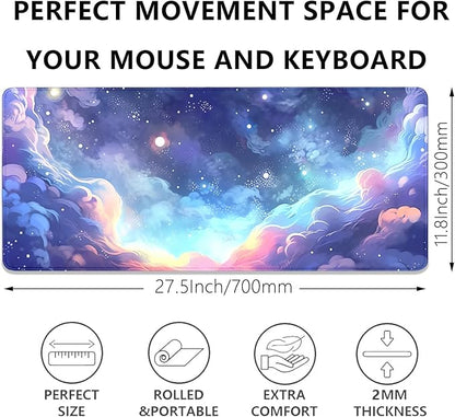Stars Sky Dark Blue Cosmos Mouse Pad Desk Mat,Large Extended Gaming Mouse Pad with Stitched Edges,Non-Slip Waterproof Rubber Base for Office,Computer,Keyboard,Laptop and Home Desk Pad(27.5X11.8 in)
