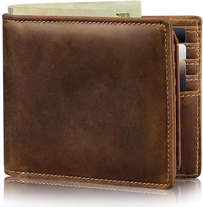 Mens Wallet Bifold Genuine Leather RFID Blocking Wallet for Men with 2 ID Windows 11 Card Holders 2 cash pockets 1 Gift Box