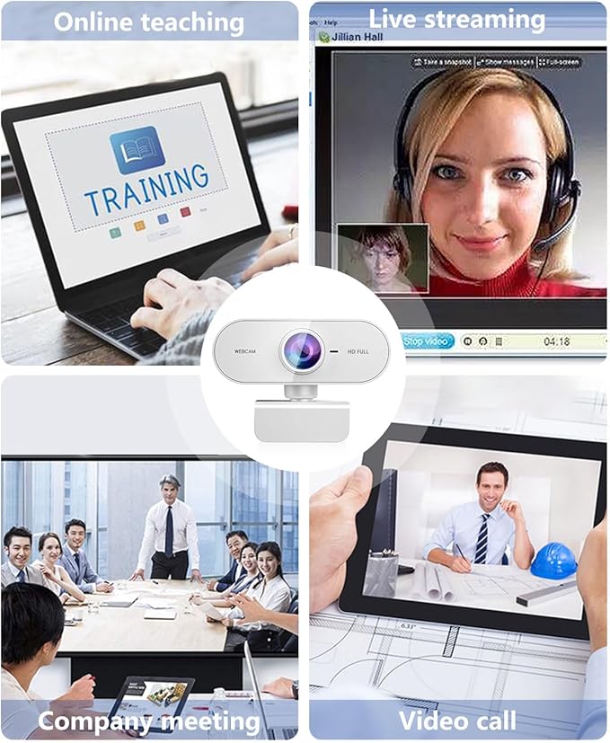 Webcam 1080P HD,Web cam with Microphone, Noise Cancellation, Wide-Angle Lens, Auto Light Correction, Plug & Play USB Webcam for Laptop, Desktop, PC, Mac, Zoom, Skype, Streaming,White