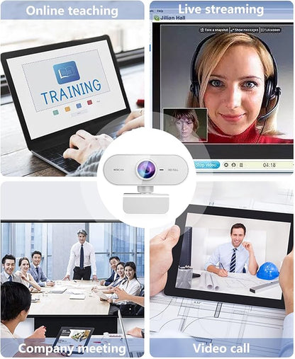 Webcam 1080P HD,Web cam with Microphone, Noise Cancellation, Wide-Angle Lens, Auto Light Correction, Plug & Play USB Webcam for Laptop, Desktop, PC, Mac, Zoom, Skype, Streaming,White