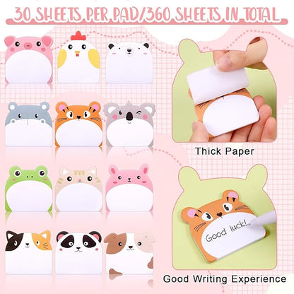 Cute Sticky Notes - 12 Animal Designs, 360 Sheets for Party Bags & Favors