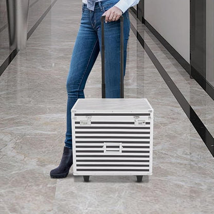Mobile Business Case, Locking Mobile Storage File Box with Telescopic Handle, Rolling File Box Metal, 19.2 x 15 x 16 Inches, Portable Files Storage Organizer for Office Home School (Striped Pattern)