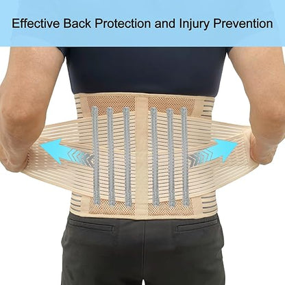 Back Wrap for Men & Women, Brace Belt Plus Size,Breathable Lumbar Support for Scoliosis, Waist Relax Lower Back Pain, Sciatica Pain Relief with 8 reinforced Bones 02 Beige-XL