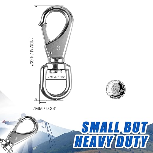 KINLINK 304 Stainless Steel Swivel Snap Hooks, 1 Pack 4.6 Inch Flag Pole Clips, Heavy Duty Large Spring Snap Hooks for Boat Anchor Ropes and Cables