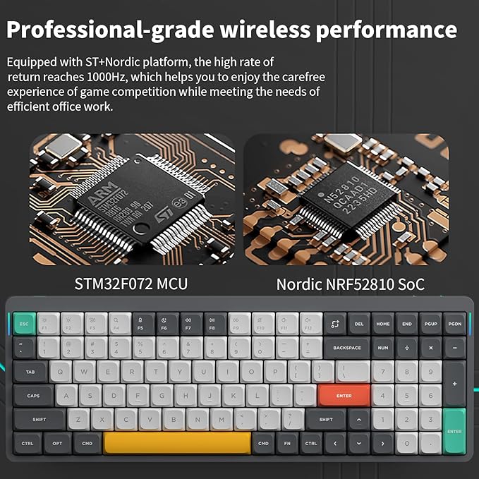 nuphy Air96 V2 Wireless Mechanical Keyboard,100 Keys RGB Backlit Keyboard,Supports Bluetooth 5.1,2.4G and Wired Connection,for PC/Laptop/Windows/Mac -Grey Gateron Moss Switch