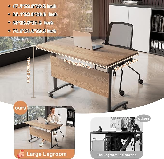 Conference Table, Folding Conference Room Table Meeting Tables, Flip Top Training Table Foldable Conference Tables with Wheels for Office, Conference Room, School (4 Pack A, 55.1 x 23.6 x 29.5 inch)